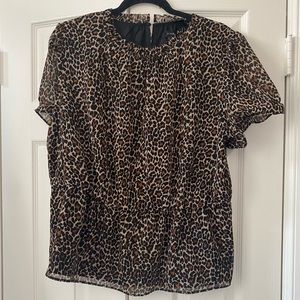 Leopard Chiffon Smocked Waist Blouse